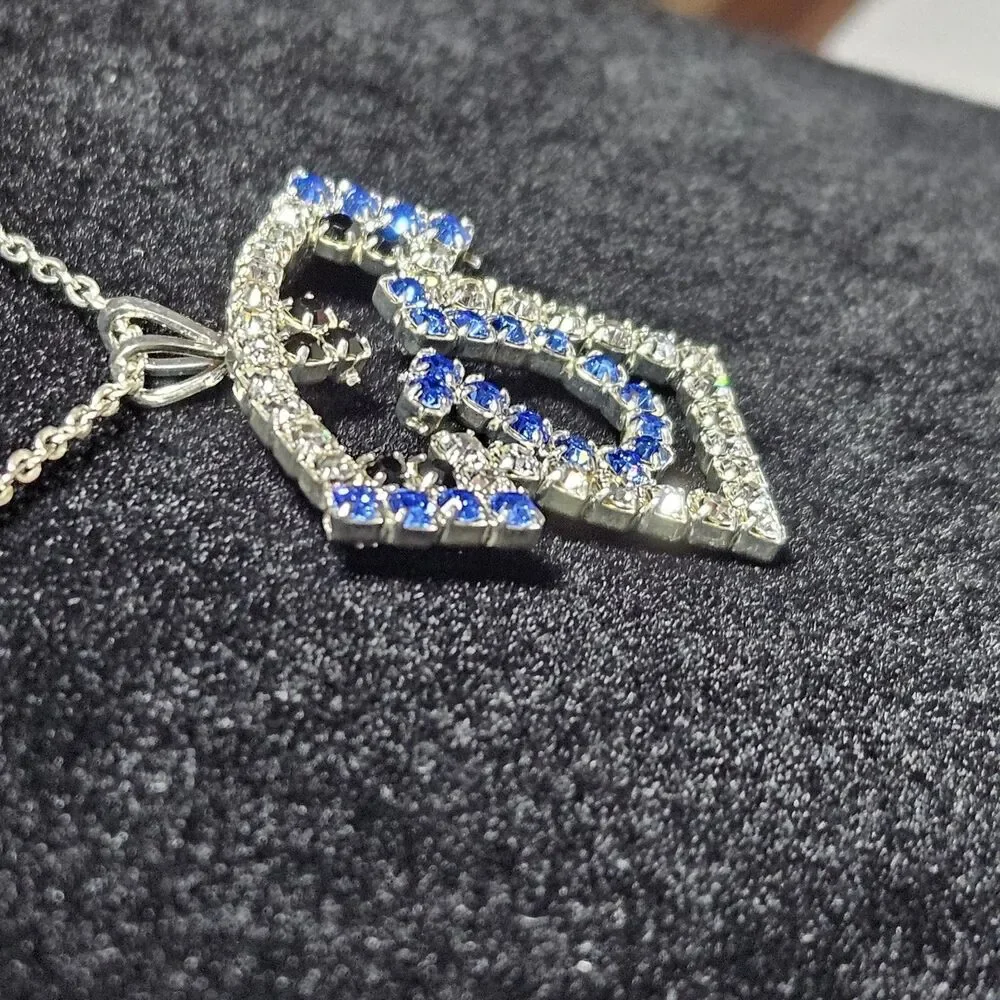 Indianapolis Colts Silver Tone Blue Rhinestone Pendant Necklace 18